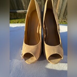 Forever 21 Tan Peep-Toe Wedge Heels
